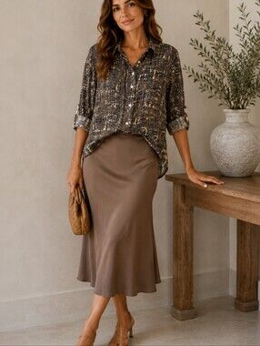 Abstract Print Button-Down Shirt in Brown and Black